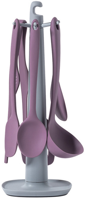 유일코리아 국산 실리콘 조리 도구 7종 세트 (6color) 국자 뒤집게 핀셋집게 타원주걱 사각주걱 밥주걱 조리도구걸이, 버건디, 조리도구걸이그레이, 1세트