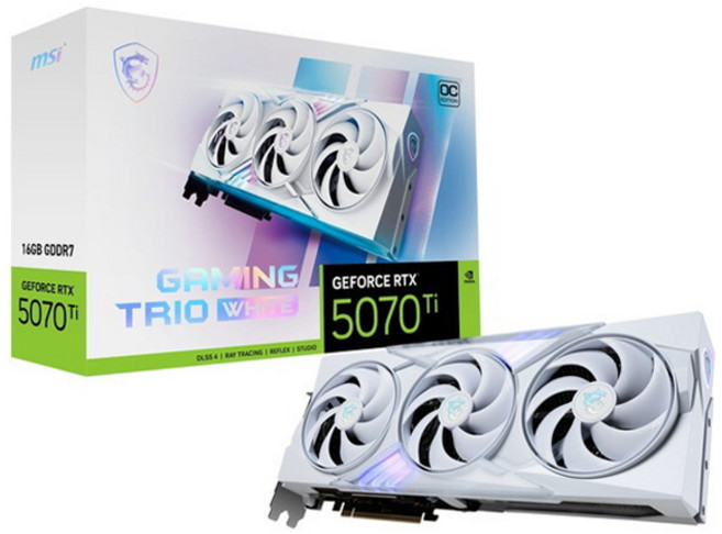 지포스 RTX 5070 Ti 16G 게이밍 트리오 OC 화이트 - 16GB GDDR7(28Gbps/256비트) PCIe 5 부스트: 2572MHz HDMI 2.1b 디스