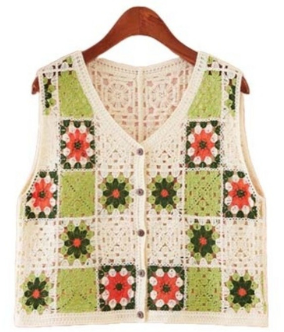 니트 플라워 모티브 뜨개 오픈 베스트 조끼 여성 뷔스티에