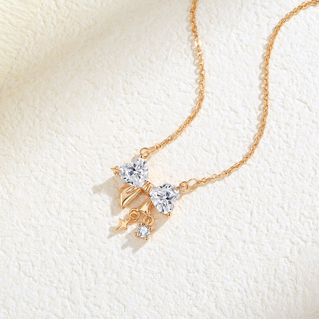 여성용 18K 로즈골드 목걸이 명품 데일리 심플한 리본 펜던트 금목걸이 여자친구생일 결혼기념일 선물 ZT-010