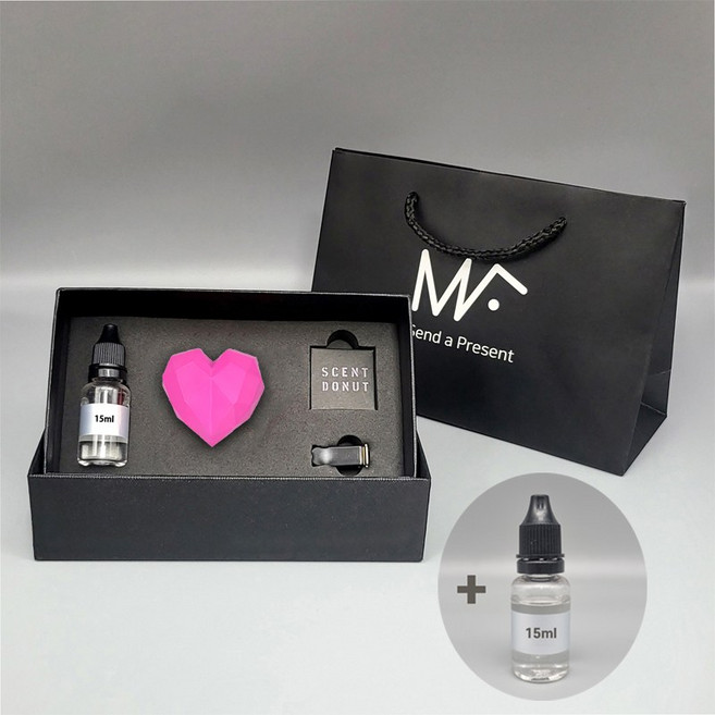 엠퓨처 차량용 하트 방향제 매트핑크 + 오일 15ml x 2p 세트 + 쇼핑백, 1세트, 블랙베리베이