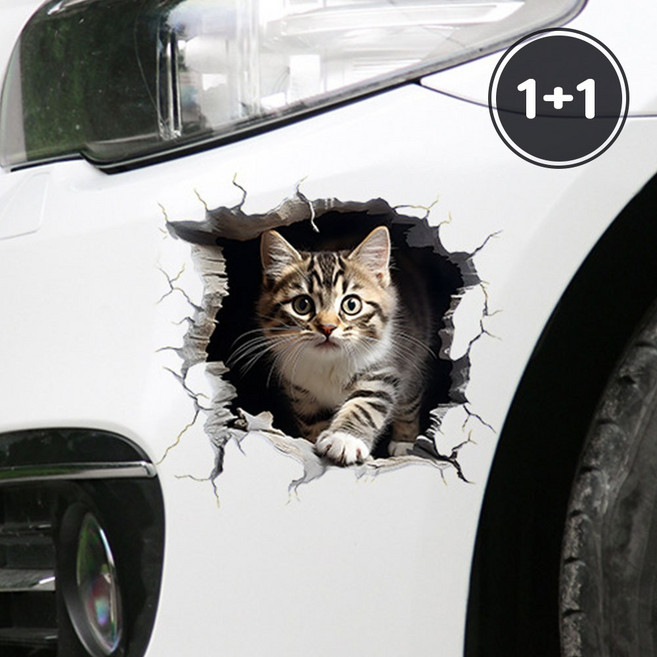 팬시코어 귀여운 방수 고양이 스티커 스크래치 흠집 가림 커버 화려한 장식 데칼, 2개, 워킹 고양이(13x13)