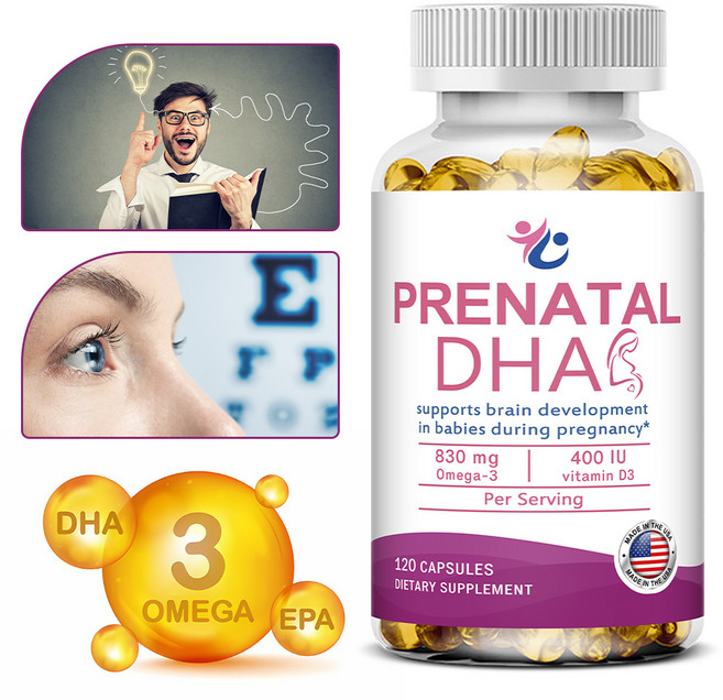 출산 전 DHA 연질캡슐 - 830mg Omega-3 + 400IU 비타민 D3 - 임산부와 수유부의 뇌 발달 지원 - Non-GMO, 1개, 60회분