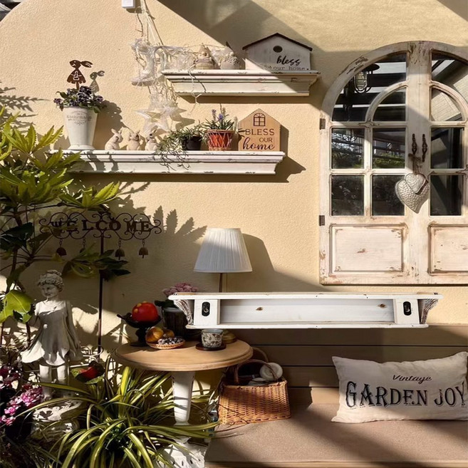 빈티지 우드선반 벽걸이 선반 유럽풍 인테리어 엔틱 벽 카페 화이트 레트로, C. 대형-빈티지화이트