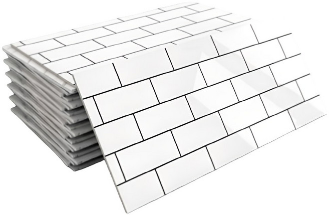 제이에스맘 붙이는 방수 타일 대리석 벽지 접착식 데코 폼블럭 포인트 시트지 300x600mm, 브라이트화이트타일, 7개입