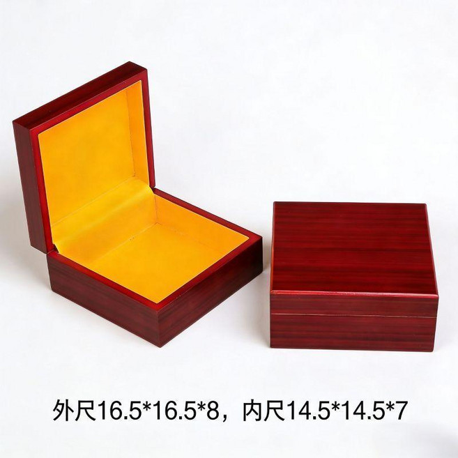 第2代 木製條紋帶蓋收納盒 禮品儲物文玩盒 徽章皮帶長方形小木盒, 1個, 16.5*16.5*8