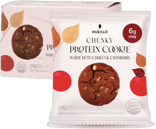 누알로 꾸덕한 단백질 쿠키 화이트더티초코 앤 크랜베리 맛, 2박스, 800g