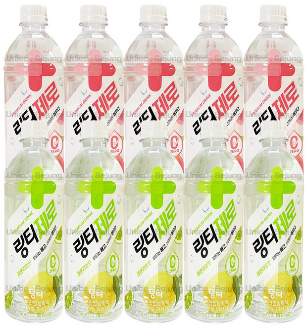 링티제로 500ml 2종 혼합 ( 복숭아 5개 + 레몬라임 5개 ) / 마시는 링티 제로칼로리, 1세트