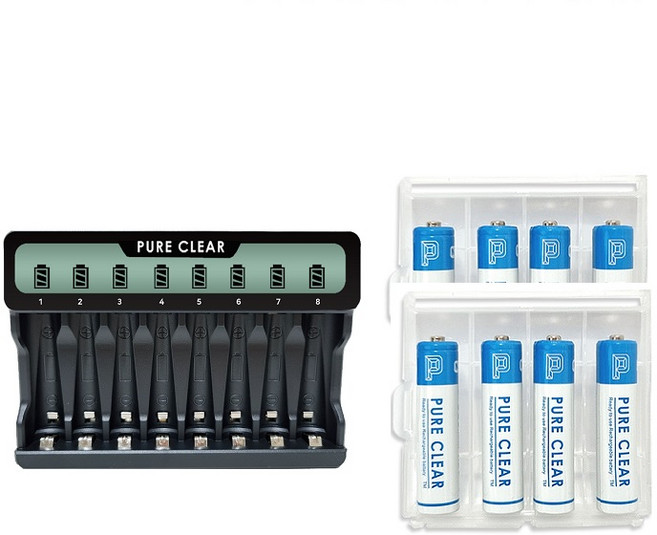 퓨어클리어 SW-8NP AA/AAA 겸용 USB LCD 8구 충전기+충전지 세트, 퓨어클리어 SW-8NP+AAA 950mAh 4알 2개, 1개