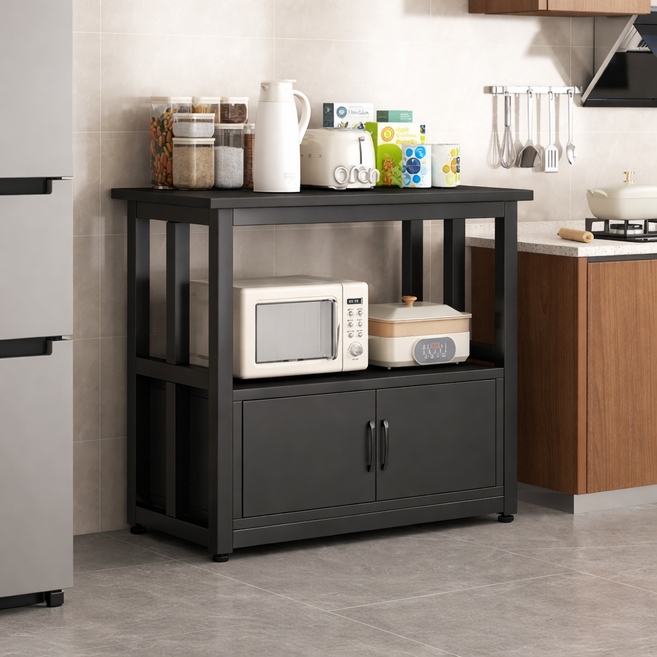 주방 홈바 수납장 다단 선반 홈카페 주방 틈새 정리대, 3단, 블랙