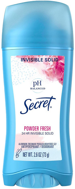 Secret 爽身粉香體香膏 Powder Fresh 24小時隱形體香劑 pH平衡 固體 2.6 oz, 73g, 2個