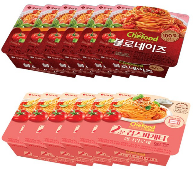 롯데 쉐푸드 볼로네이즈 6개+생크림로제 6개 기획 파스타 크림 토마토 바질향 즉석요리 220g, 12개