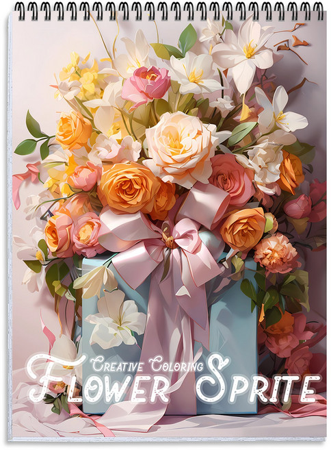 NICEROSE 성인용 컬러링북 꽃 테마 색칠공부 창의력 향상 스트레스 해소를 위한 컬러링 꽃다발 색칠하기 책, Flower Sprite
