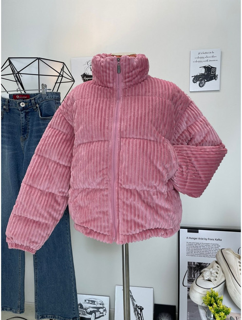 봄할인 벨벳골지패딩점퍼 따스한 코듀로이패딩 골덴 하이넥 터틀넥 숏패딩