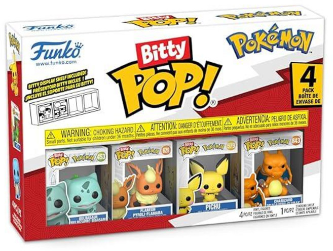 Funko Pop! Bitty: 포켓몬 - 불바사우르 플레어 피츄 리자몽 0.9인치 (2.2cm) 수집 가능 선물 아이디어 쌓을 수 있는 디스플레이 선반 포함 파티 가방, Funko Pop! Bitty: 포켓몬 - 불바사우르,