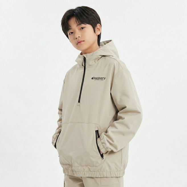 [백화점정품] 디스커버리 키즈 아노락 주니어 초등생 고학년 긴팔티 우븐 반집업 후드티