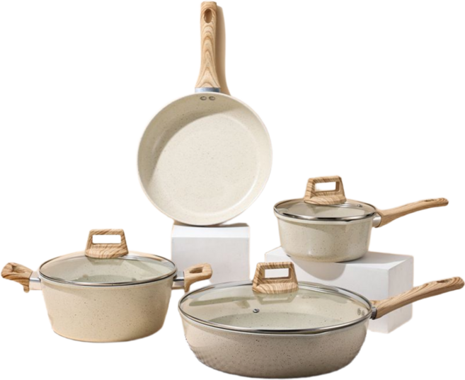 미츠키 우드 고급 손잡이 인덕션 프라이팬 아이보리 냄비 세트, 1세트, 4종, 우드 아이보리
