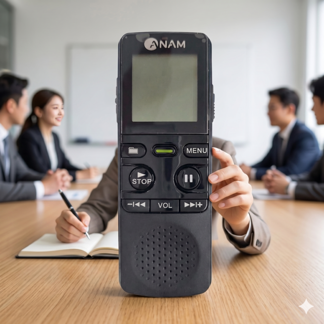 글라스 아남 보이스 레코더 소형 녹음기 AVR-2000 휴대용 초소형 음성녹음 회의록, 블랙