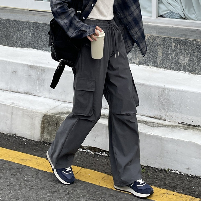 클라민 여자 스트링 카고 와이드 조거팬츠