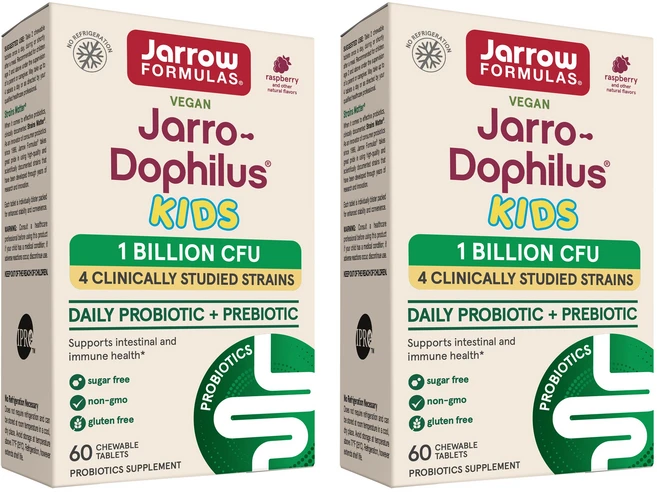 재로우 재로우-도필러스 키즈 프로바이오틱 + 프리바이오틱 내추럴 라즈베리 어린이 유산균 츄어블 타블렛, 60정, 2개 - 쿠팡