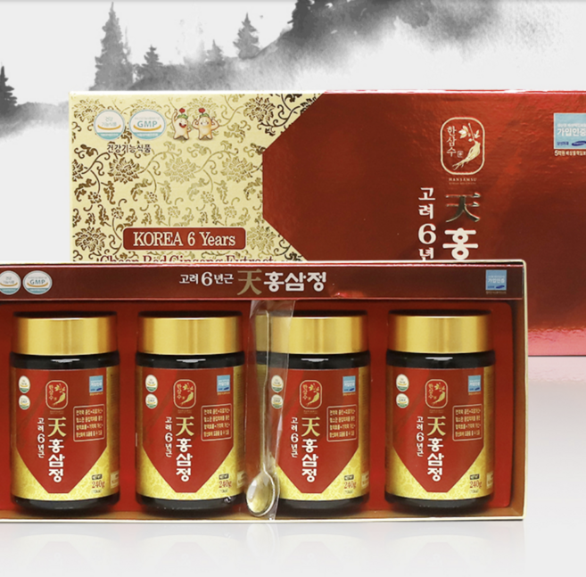에스엠 마켓 한삼수 고려6년근 천홍삼정 240G X 4병 추석선물세트, 4개