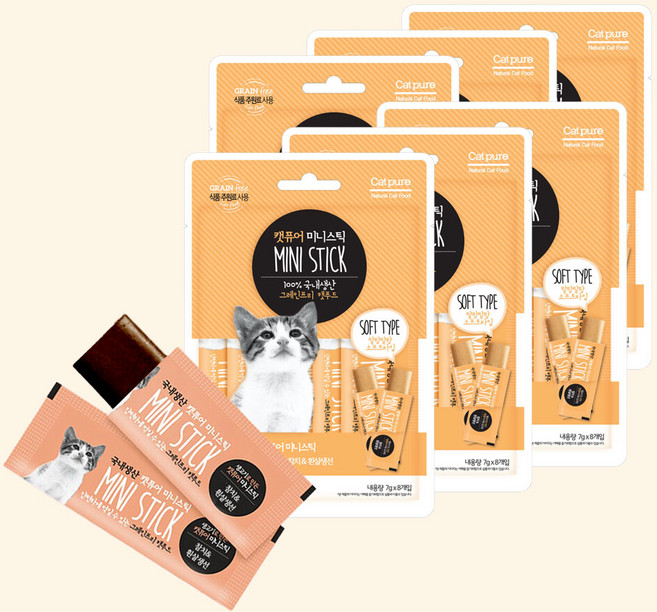 캣퓨어 미니스틱 고양이 간식, 참치흰살생선, 56g, 6개