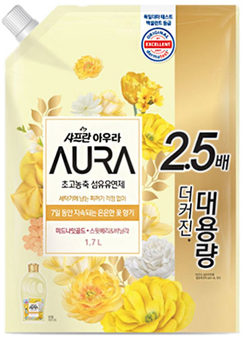 샤프란 아우라 초고농축 섬유유연제 미드나잇골드 리필, 1.7L, 7개