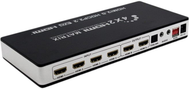 HDMI 矩陣 MATRIX 4x2音源分離器 支援4K高畫質 鋁合金外殼 EDID自動調整, 1個, 40-211-01