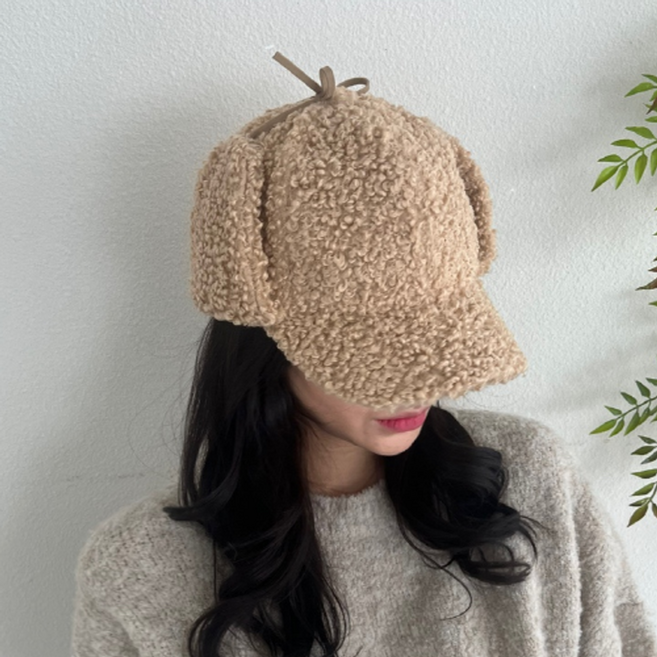 디베일 뽀글이 귀달이 볼캡 리본 겨울 트루퍼햇 귀덮는 스키장 털 방한 군밤모자