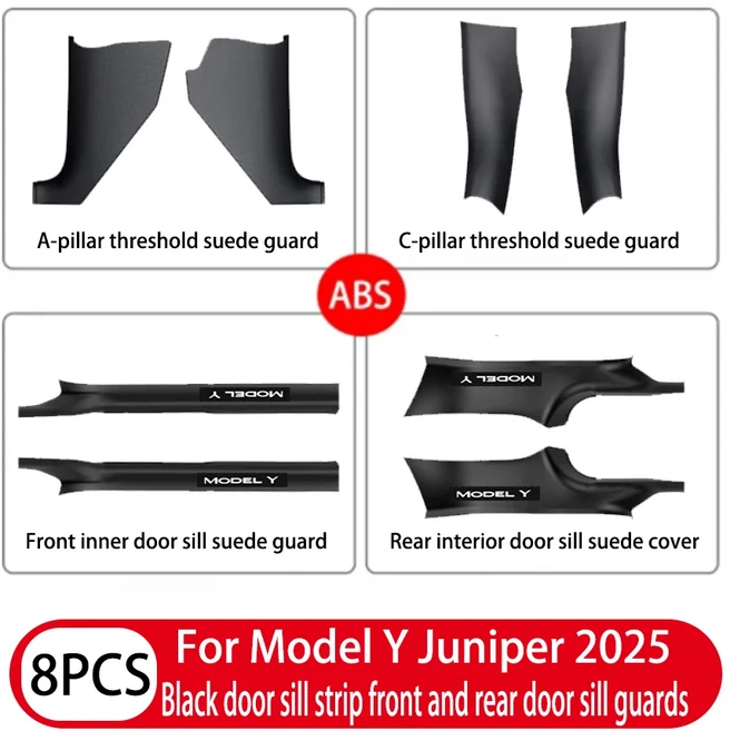 24 8PcsFor Tesla NewModelY Juniper 2025 ABS 전면 도어 씰 보호기 임계 값 스트립 안티 킥 가드 패널 방, 05 8Pcs black