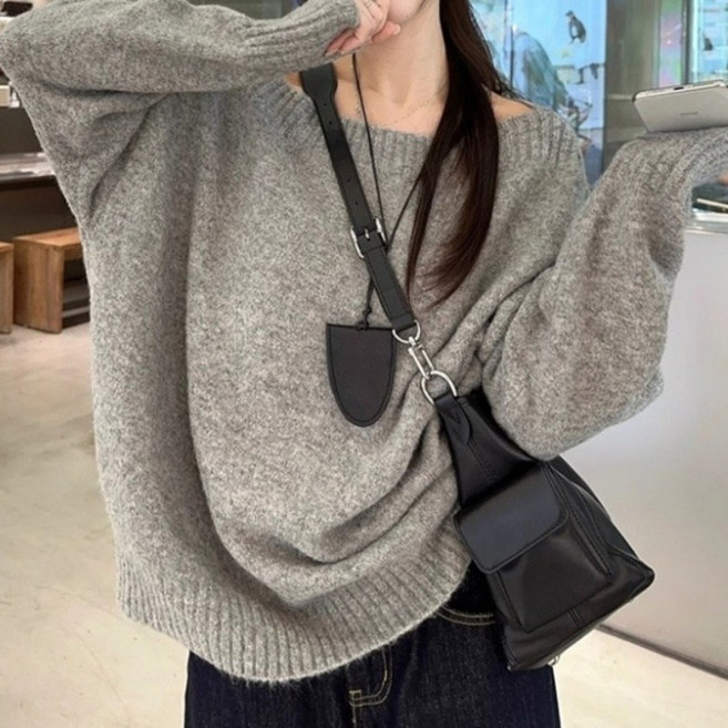 아이엠몽 여성 오프숄더 루즈핏 니트 티셔츠