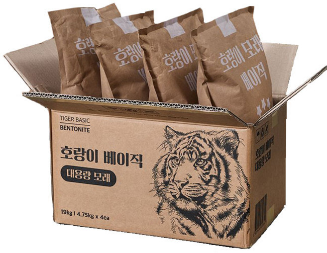 호랑이모래 베이직 19kg 벤토나이트 고양이모래, 4.75kg, 4개, 무향