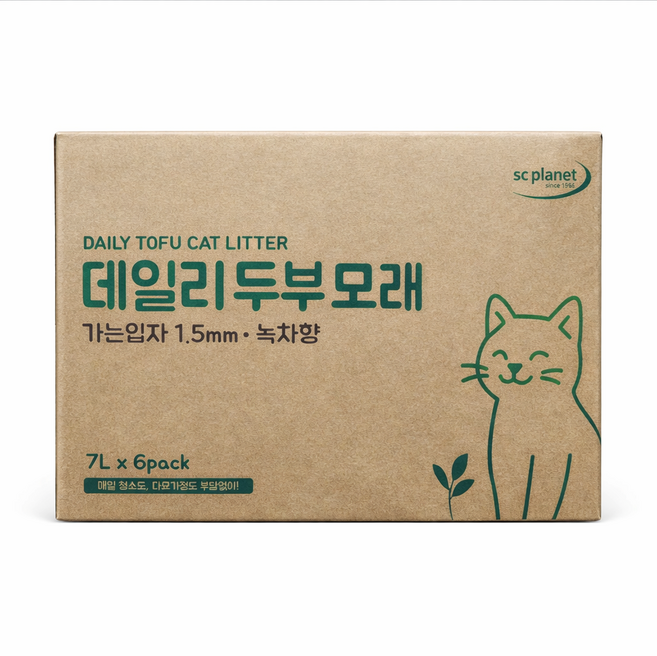 데일리 고양이 두부모래 1.5mm 가는입자 고양이모래, 녹차향, 6개, 7L