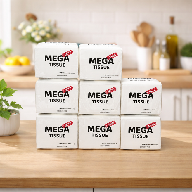 클린업 먼지없는 프리미엄 4겹 천연펄프 화장지 휴지 메가티슈 미니 각티슈, 8개, 130매