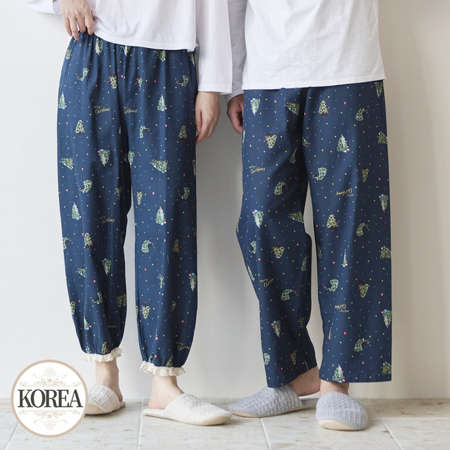 커플 파자마 바지 개버딘 순면 홈웨어 연인 집들이 선물 바지 AP9-423(M메리냥PJ)