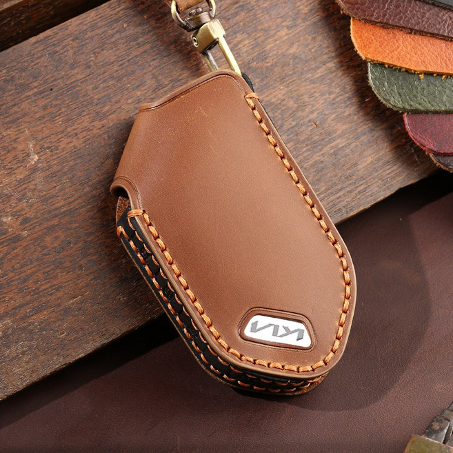 벤오토 기아 타스만 카니발 KA4 PE EV9 더뉴쏘렌토 더뉴모닝 호환 가죽케이스 키링 키홀더 (S2-KV8B), 브라운