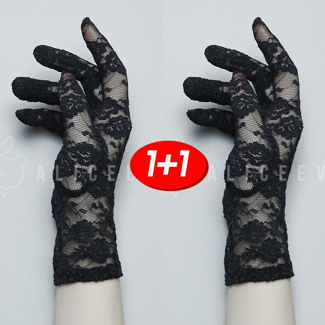 [1+1] 여성용 웨딩 파티 손목장갑 레이스 망사 장갑