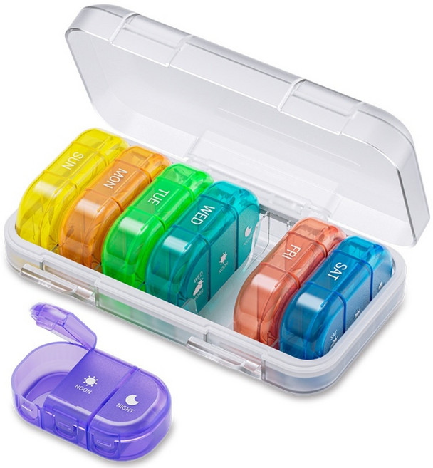 조빈니타 완벽 밀폐 일주일 약통, 무지개 3칸, 1개