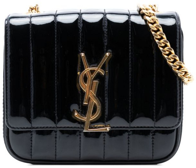 생 로랑 중고 2018 스몰 페이턴트 모노그램 비키 체인 크로스 백
