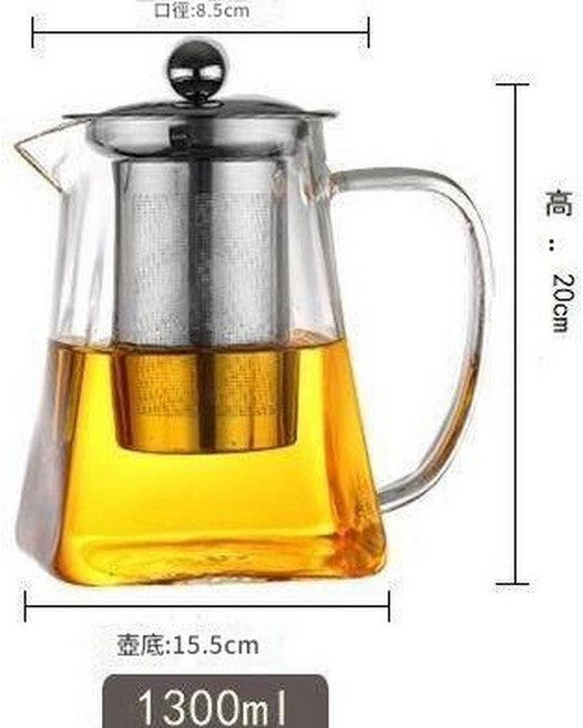 方形玻璃耐高溫泡茶壺 350ml 適合1人飲用, 1300ml壺, 1套, 1300L