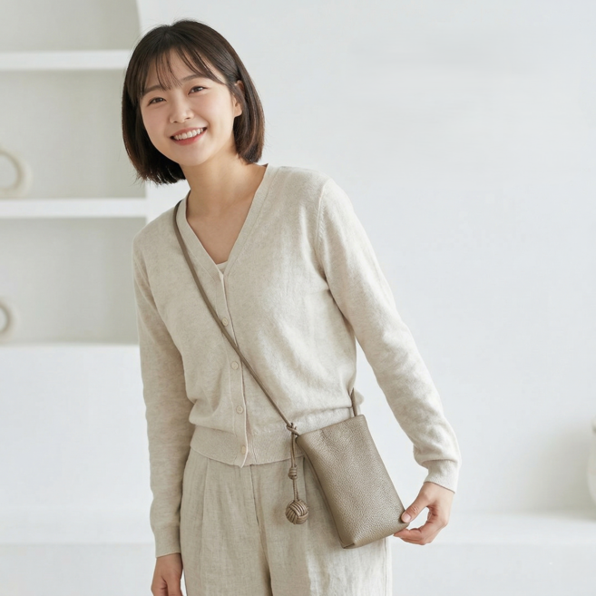 천연소가죽 미니 크로스백 슬림 핸드폰 가방 데일리 심플 여성 숄더백