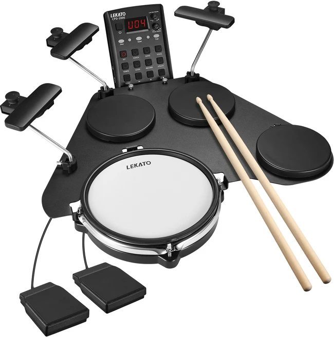 초보자 Lekato Cpd-1000 전자 드럼 키트 - 조용한 메쉬 스네어 패드 220개 이상의 사운드 코칭 모듈 헤드폰, 01 UK