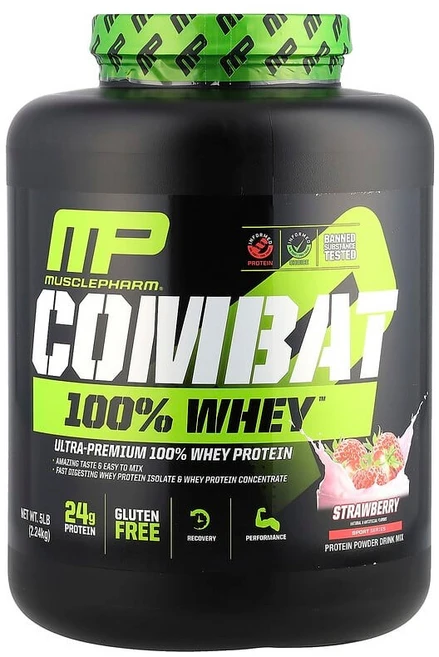 MusclePharm Combat® 100% 유청 단백질 분말 딸기 맛 2.24kg(5lb) MSF-04091, 2.24kg, 1개 - 쿠팡