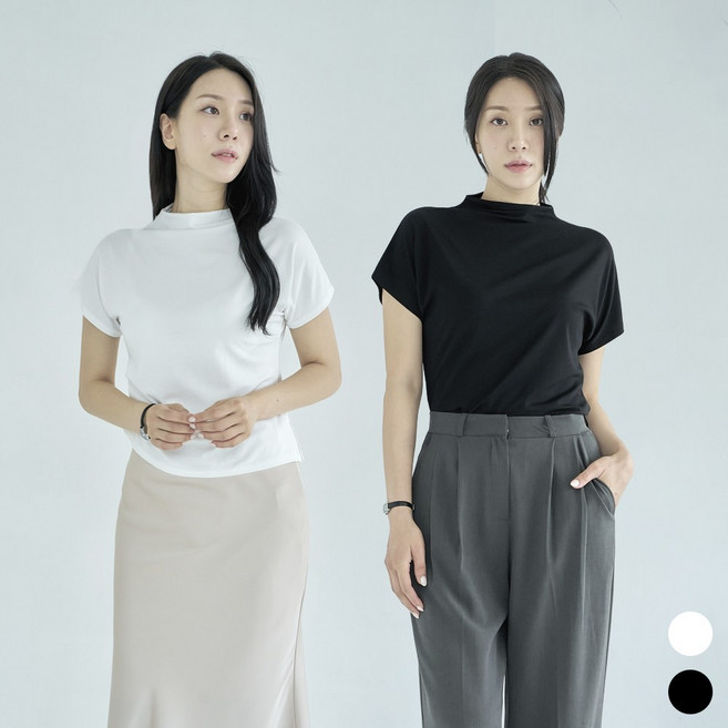 세미크롭 셔링 옆트임 냉감소재 반하이 반팔 티셔츠 블라우스 [데이지]