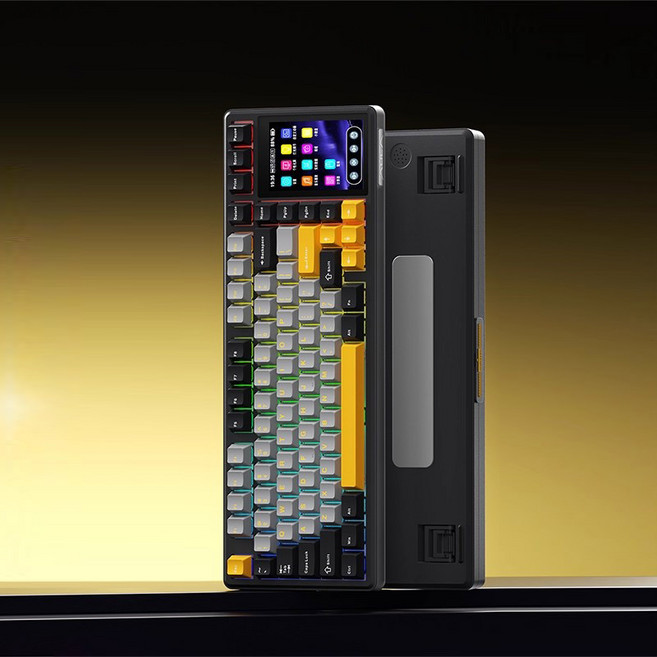 [스마트박스]AULA 독거미 L99 스크린 키보드 무선 커스텀 터치 3모드 블루투스 게임전용 키보드, 청우축 8000mAh, 블랙+그레이+옐로우