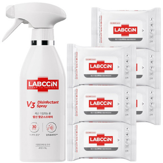 랩신V3 항균스프레이 + 손소독티슈 x6 살균 알뜰구성, 1개, 410ml