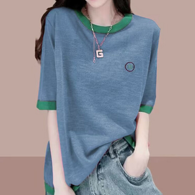 드마엘 프렌 찰랑 배색 데일리 반팔 티셔츠 (6color)+델로나