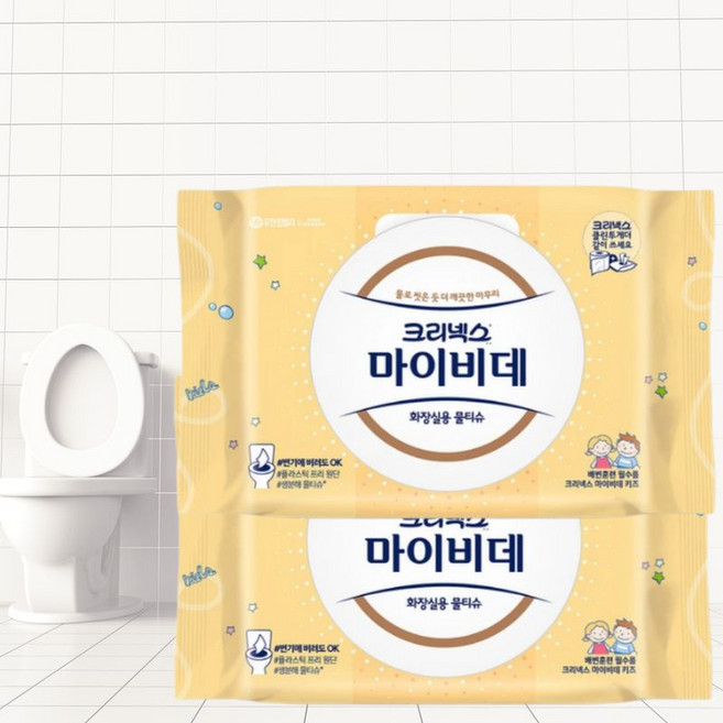 크리넥스 마이비데 키즈 물에 녹는 비데티슈, 2개, 40개입, 55g