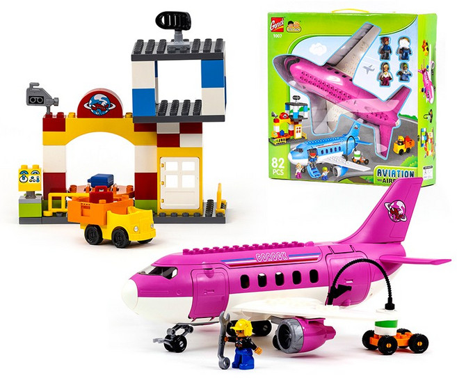 제노그로우 블럭놀이 점보비행기 레고호환블럭 파랑/분홍 유아블럭 어린이날선물 졸업선물 입학선물, 1개, 분홍/102610
