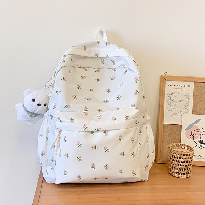 [리브나인] 예쁜 플로럴 편한 캐주얼 배낭 백팩 책가방 2종 (키링포함)